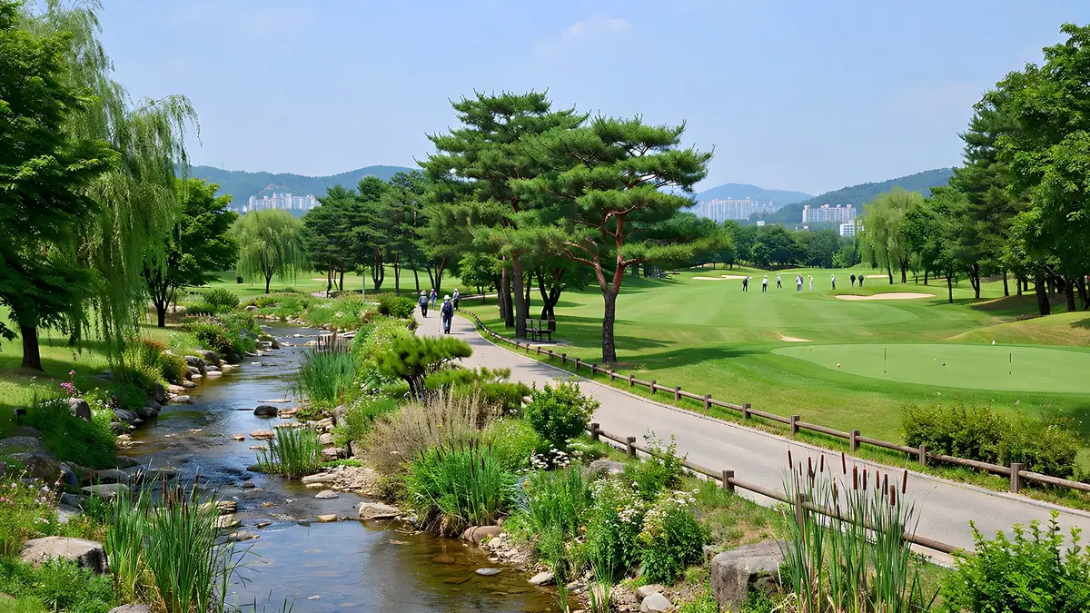 공릉천파크골프장(고양) 공릉천변 코스에서 파크골프를 즐기는 모습