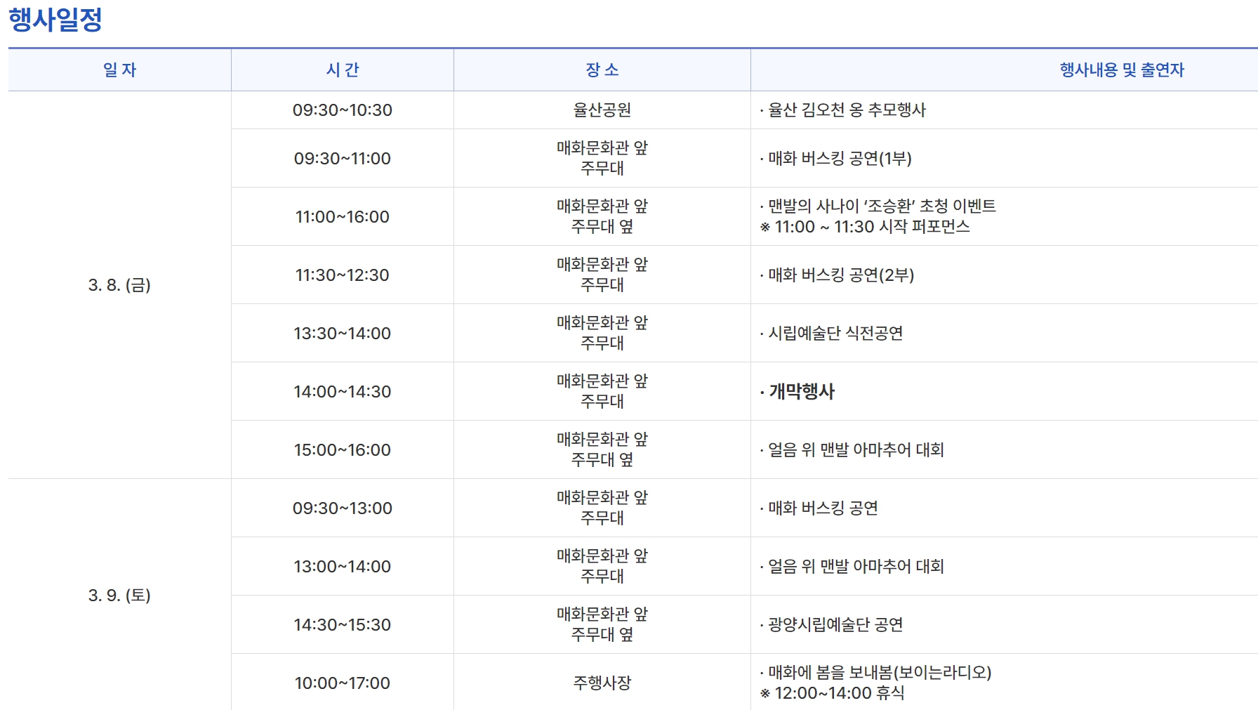 2024 광양 매화축제 개회시기