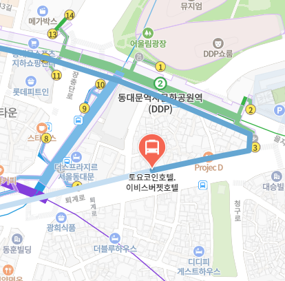 토요코인호텔.이비스버젯호텔에서 인천공항 리무진 공항버스(6001번) 지도 위치