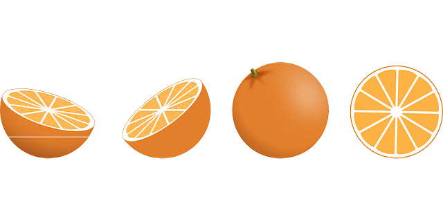 흰 바탕에 가로로 주황색 오렌지 4개가 있음