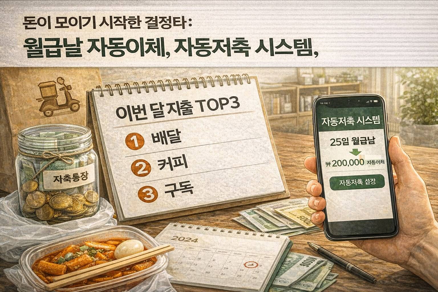 자동이체/저축 목표 화면(은행 앱 캡처) 또는 통장 분리 사진
