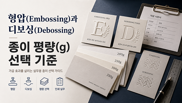 형압(Embossing)과 디보싱(Debossing) 디자인 시 종이 평량(g) 선택 기준