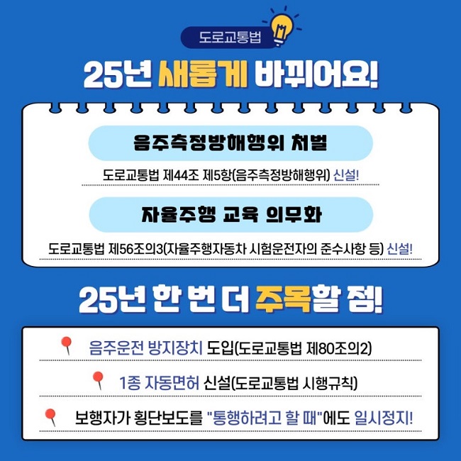 새롭게 바뀌는 도로교통법 알림 카드 뉴스 사진