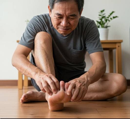 바르지오 모두 크림 효능 가려움 개선, 발가락을 긁고 있는 중년 남성 사진