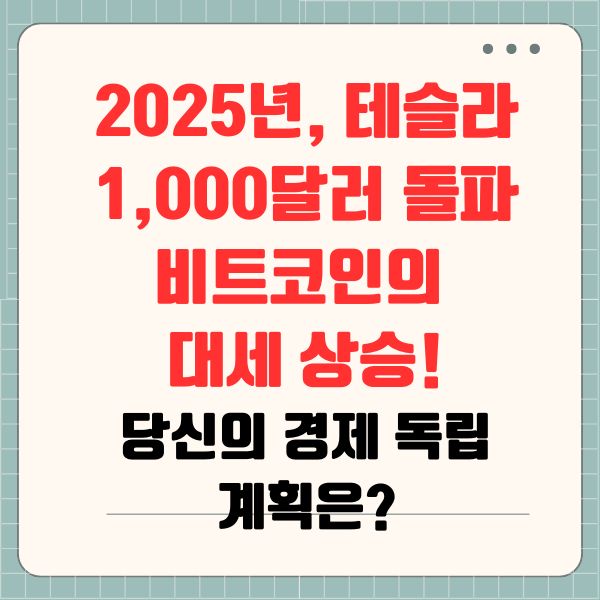 2025년, 테슬라 1,000달러 돌파와 비트코인의 대세 상승! 당신의 경제 독립 계획은?