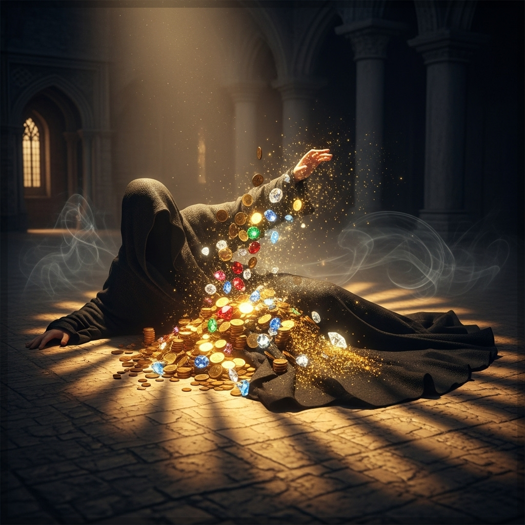 꿈속에서 시체를 보고도 놀라지 않고 바라보는 사람의 실루엣 일러스트