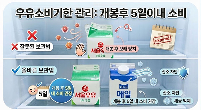 우유 소비기한 관리: 개봉 후 신선하게 마시기