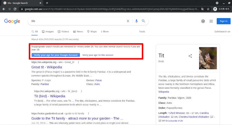 verify your age for your google account 라고 쓰여 있습니다.