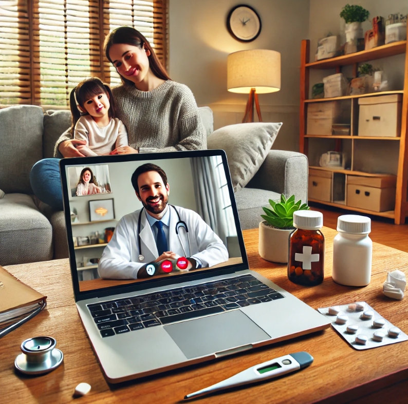 원격 및 화상으로 진료를 받는 모녀