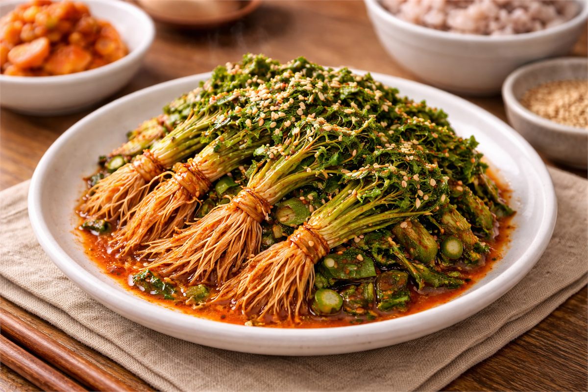 양념해 무친 냉이무침 반찬 접시 