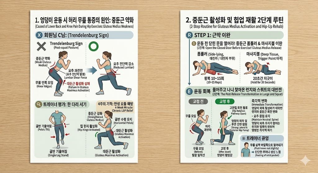 엉덩이 운동 시 허리 무릎 통증의 원인은 중둔근 약화