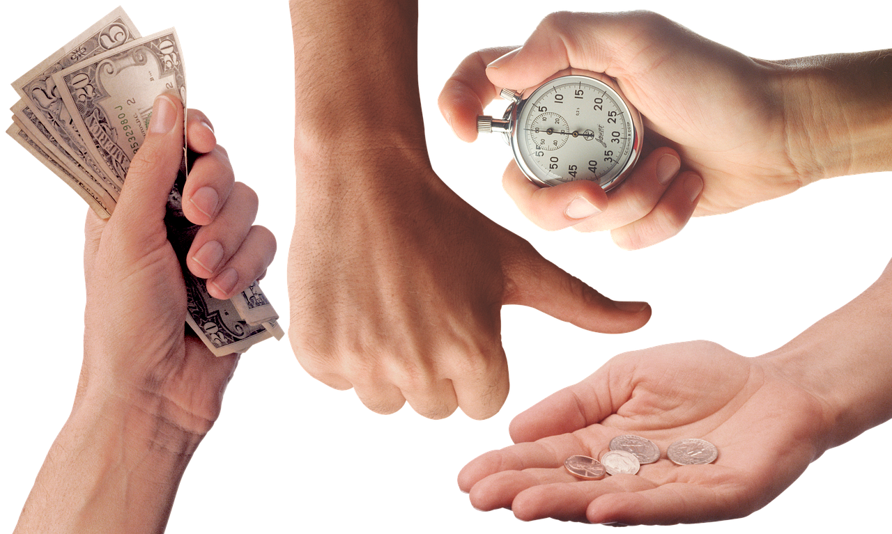 거래를 상징하는 시간 돈이 표현된 그림