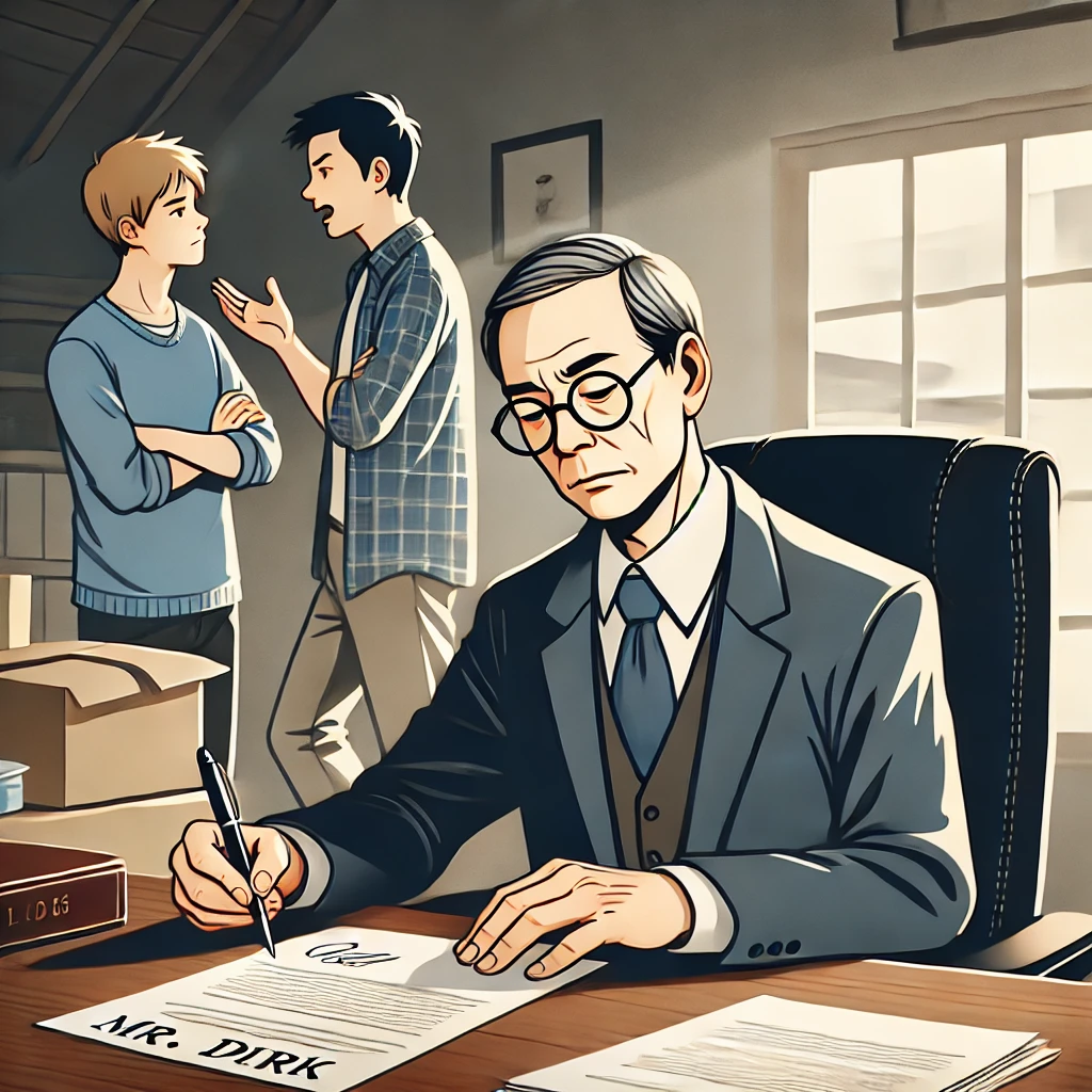 흐느끼는 노인 - 부당한 유언으로 인한 슬픔