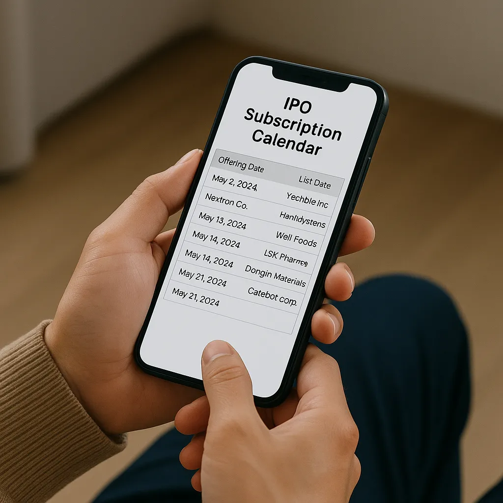 스마트폰으로 공모주 청약 일정을 확인하는 모습