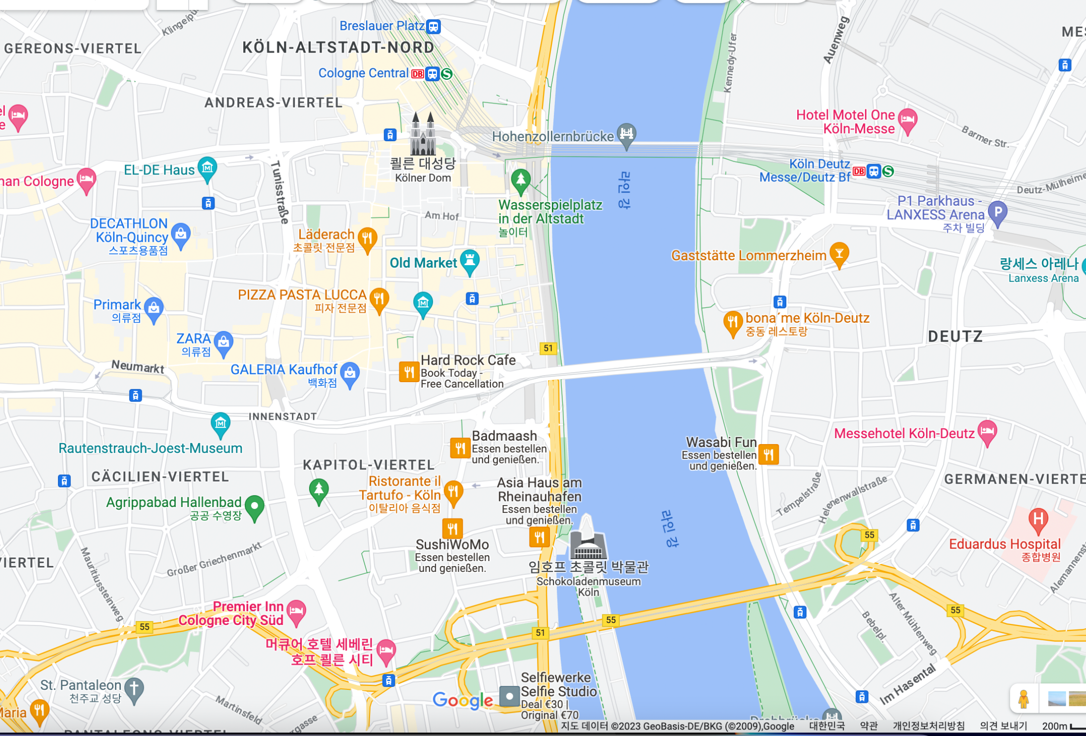 쾰른 임호프 초콜릿박물관 위치 표시된 지도