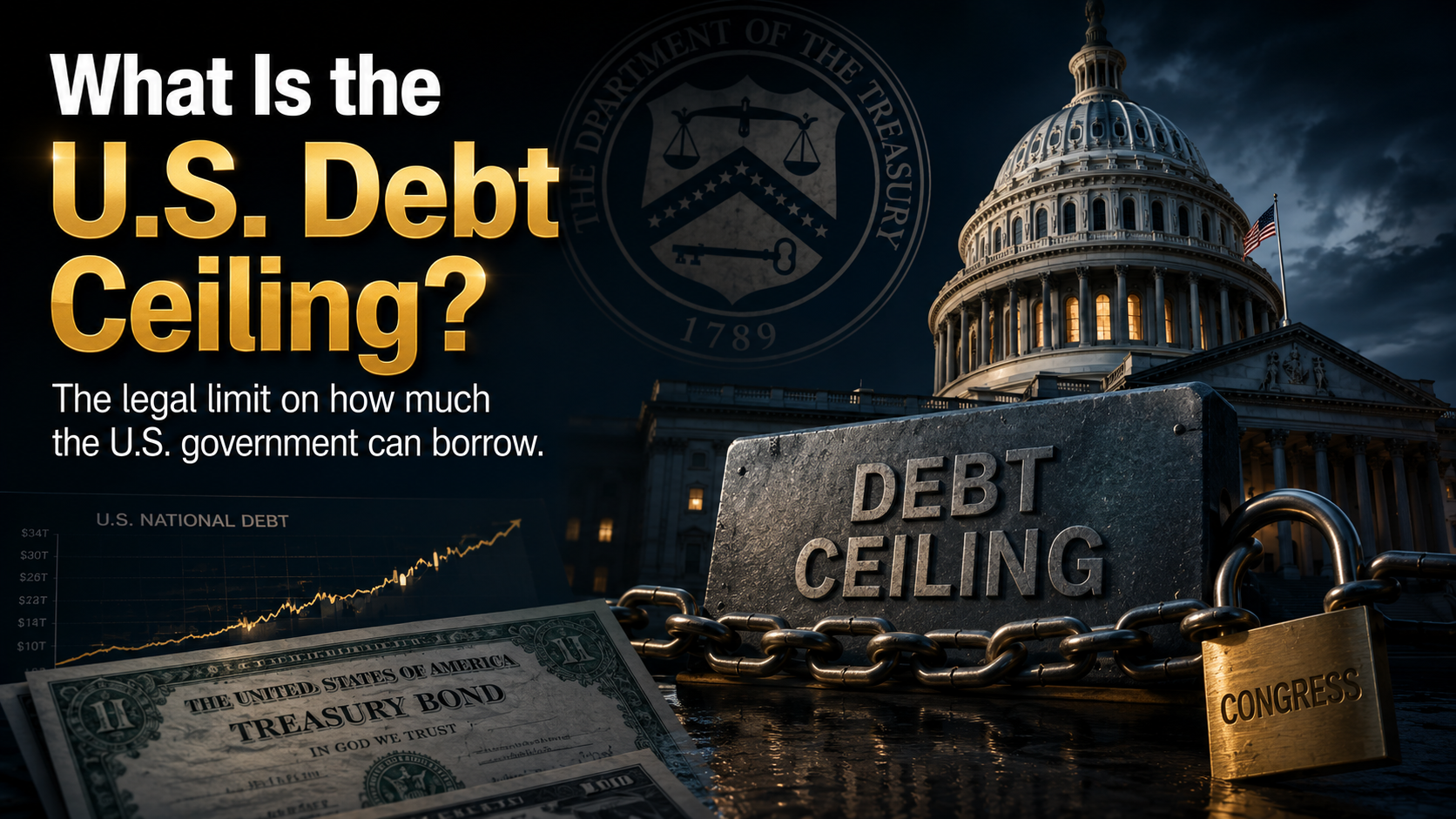 Illustration explaining the U.S. Debt Ceiling and the legal limit on federal government borrowing.