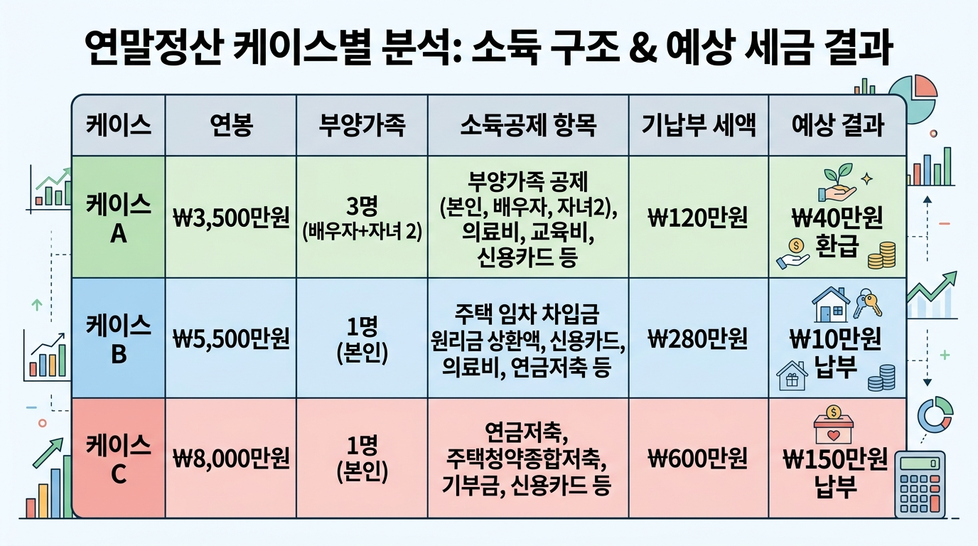 연말정산 케이스별 분석: 소득 구조 & 예상 세금 결과