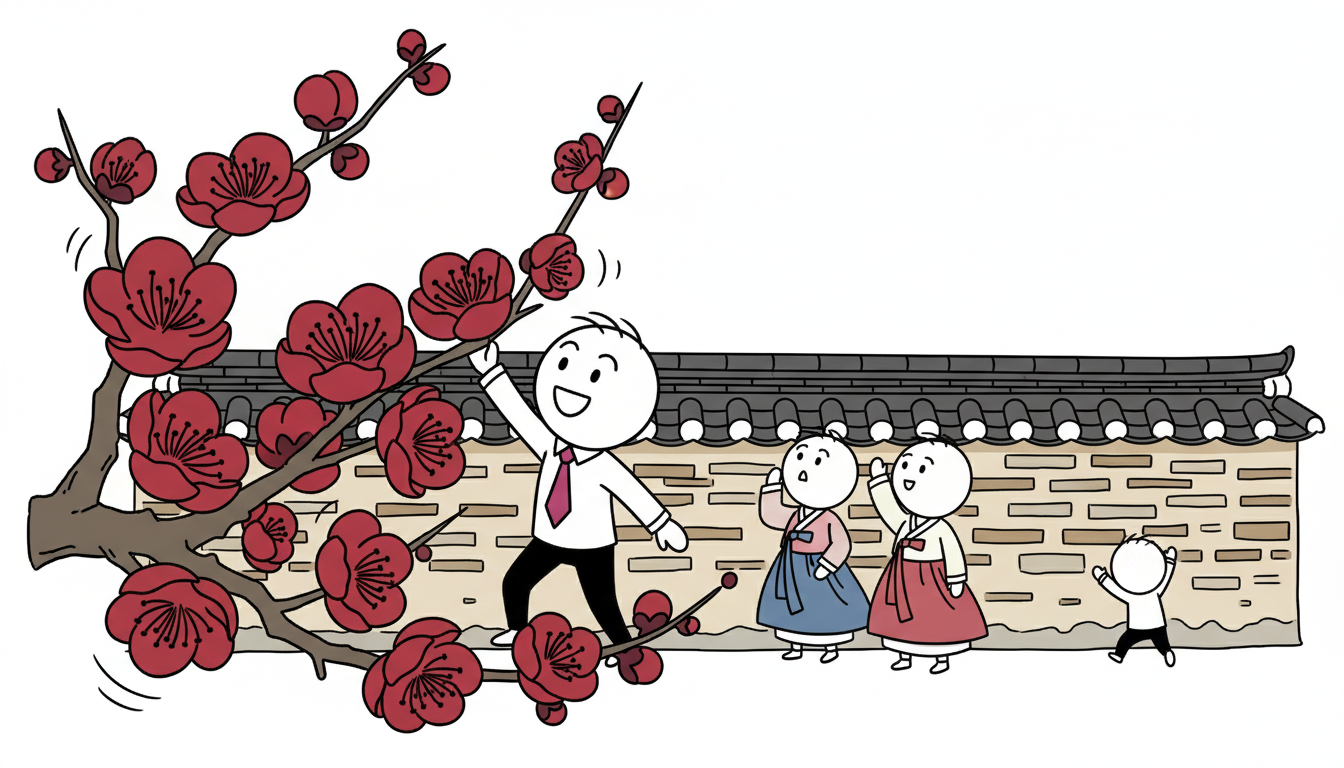 강렬한 붉은빛을 띠는 홍매화의 독특하고 화려한 색채