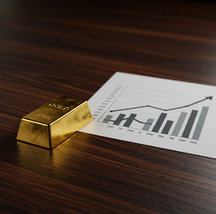 상승곡선을 그리고 있는 차트와 골드바