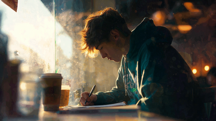 카페에서 근로계약서를 작성하는 청소년 아르바이트생