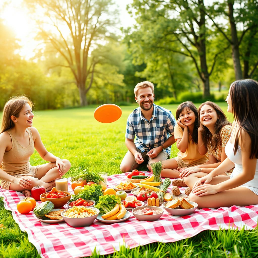 온 가족이 함께 야외에서 즐겁게 활동하거나, 건강한 식사를 하며 웃는 모습 등, 행복하고 평화로운 일상생활의 한 장면을 담습니다. 밝고 따뜻한 색감과 자연스러운 인물들의 표정으로, 8체질 건강관리가 삶의 질을 높여준다는 메시지를 전달합니다.
