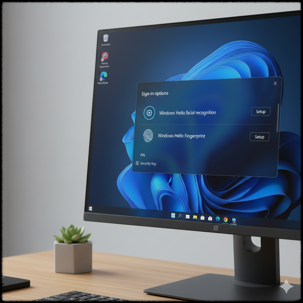 윈도우 11에서 Windows Hello 얼굴 인식과 지문 인식 로그인 설정 화면