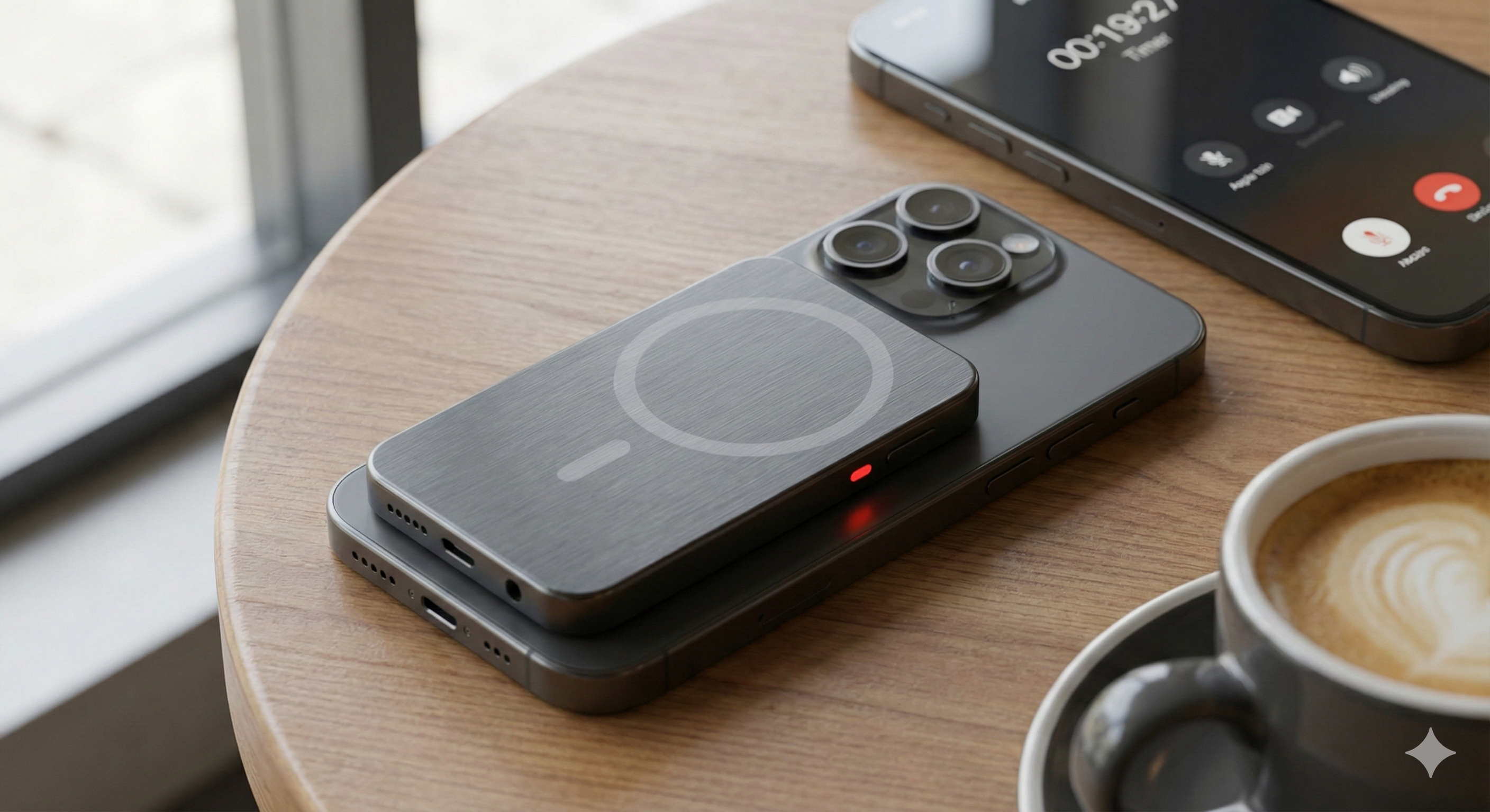 아이폰 뒷면에 붙인 맥세이프 녹음기