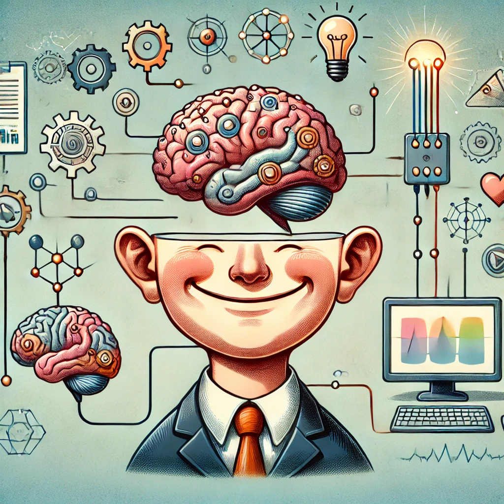 뇌-컴퓨터 인터페이스 기술이 적용된 사람을 그린 그림