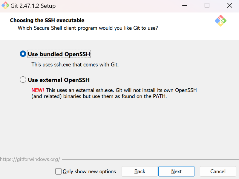 SSH 클라이언트 프로그램(SSH executable) 선택 단계