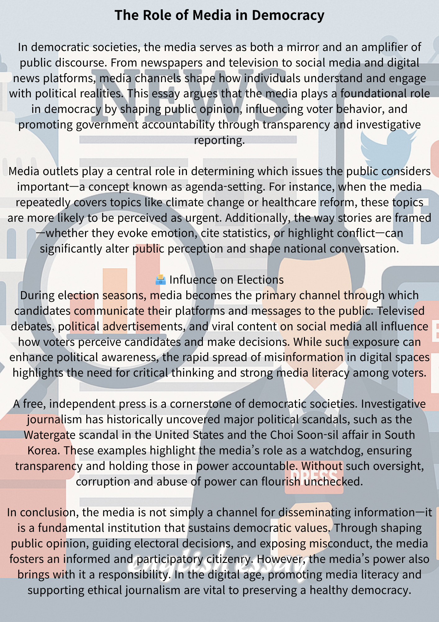 The Role of Media in Democracy 민주주의에서 미디어의 역할