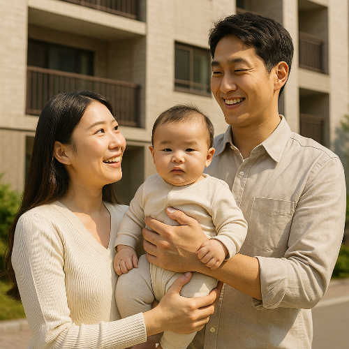 아파트-앞에서-신생아를-안고-있는-부부