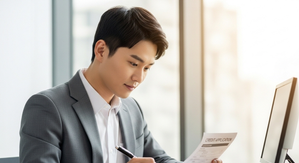 크레딧 신청서를 정성껏 작성하는 청년 대표