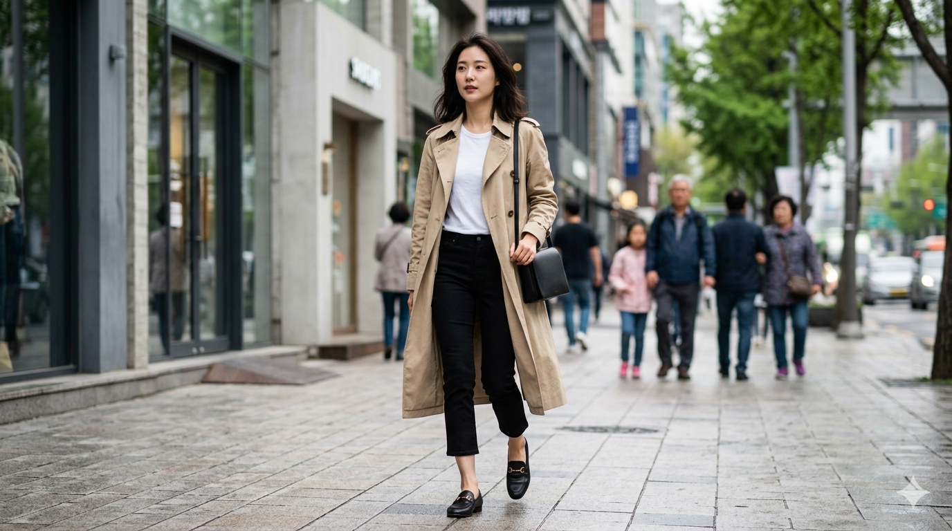 카프리팬츠x트렌치코트