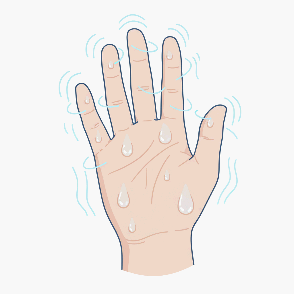 손바닥이 땀을 흘리는 이유, 긴장의 생리 반응을 그림으로 표현한 일러스트레이션