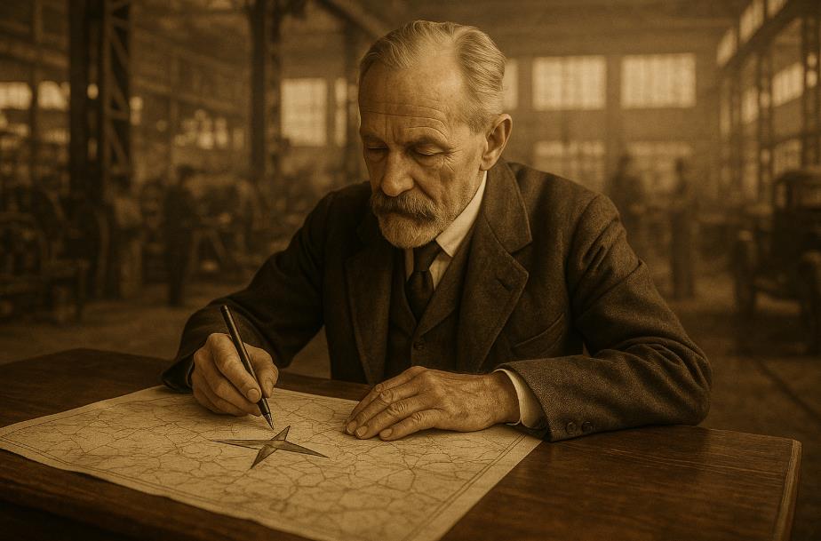 초기 공장에서 별을 스케치하는 장면