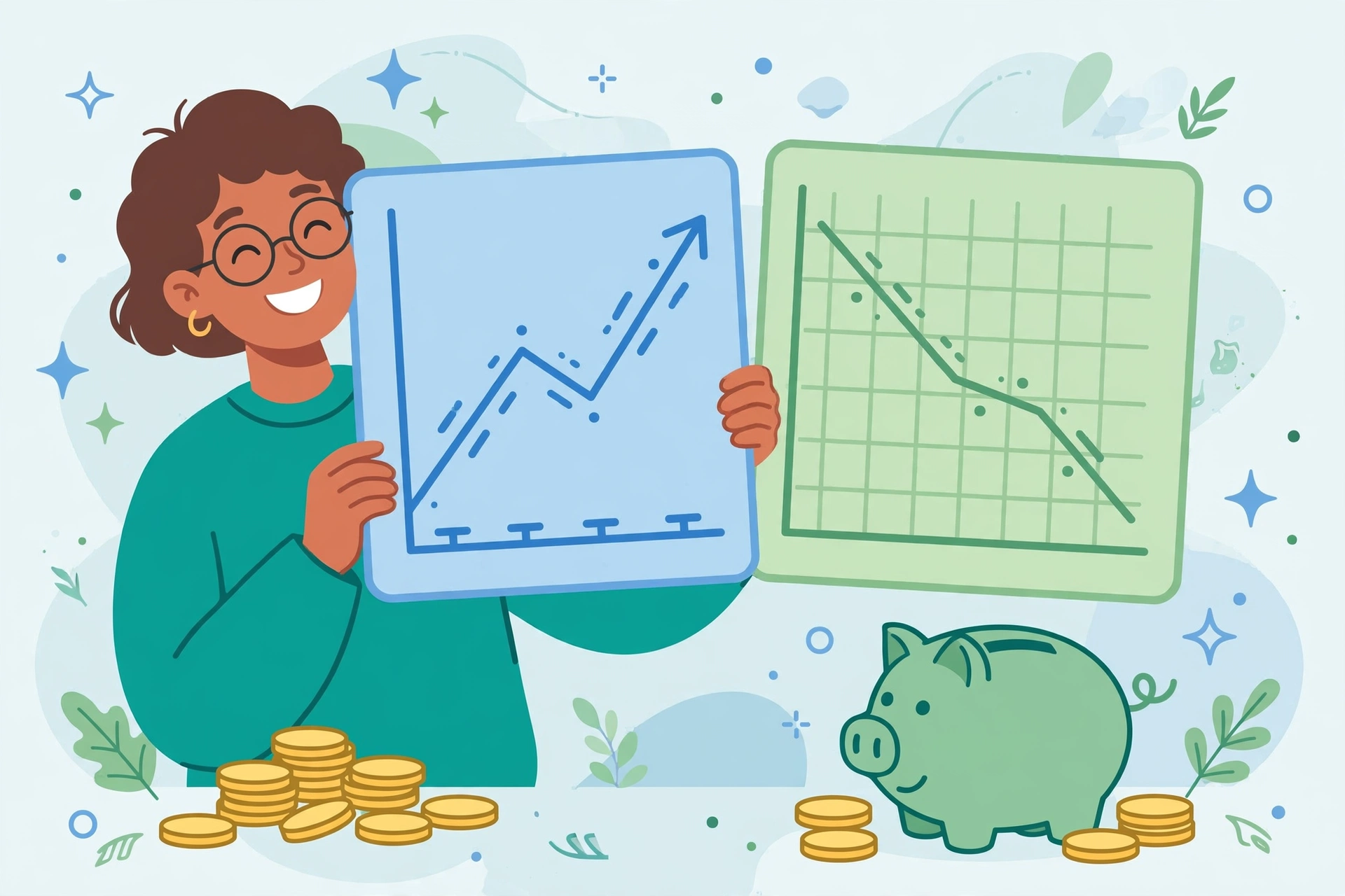 상승하는 신용점수와 내려가는 대출 금리 그래프 일러스트