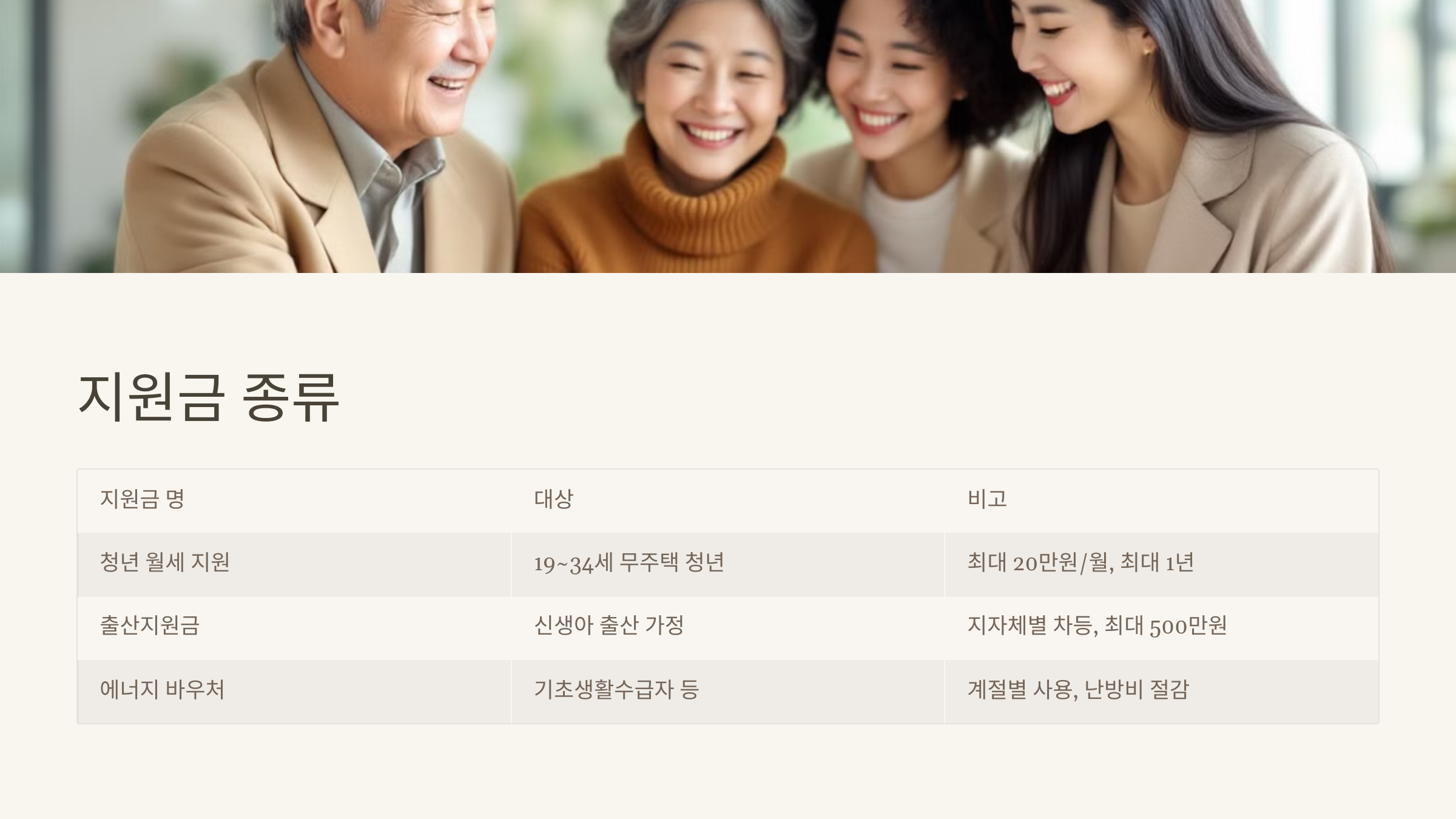 정부 지원금 종류 이미지