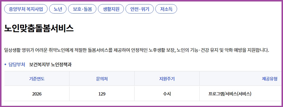 노인맞춤돌봄서비스 보건복지부 노인정책과 129