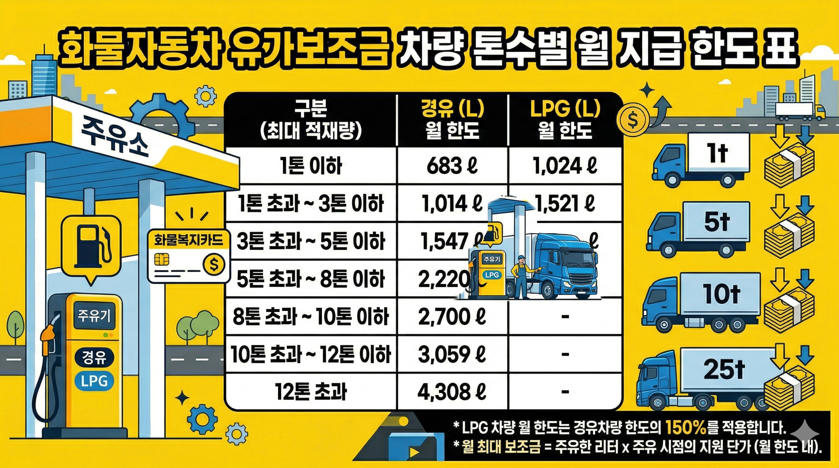 차량 톤수별 월 지급 한도