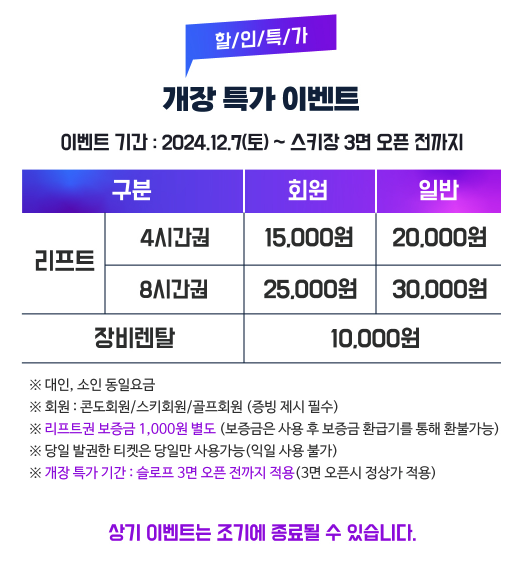 웰리힐리파크 스키장 24/25 시즌 개장! 오픈 정보 및 생일자 무료 할인 혜택 총정리