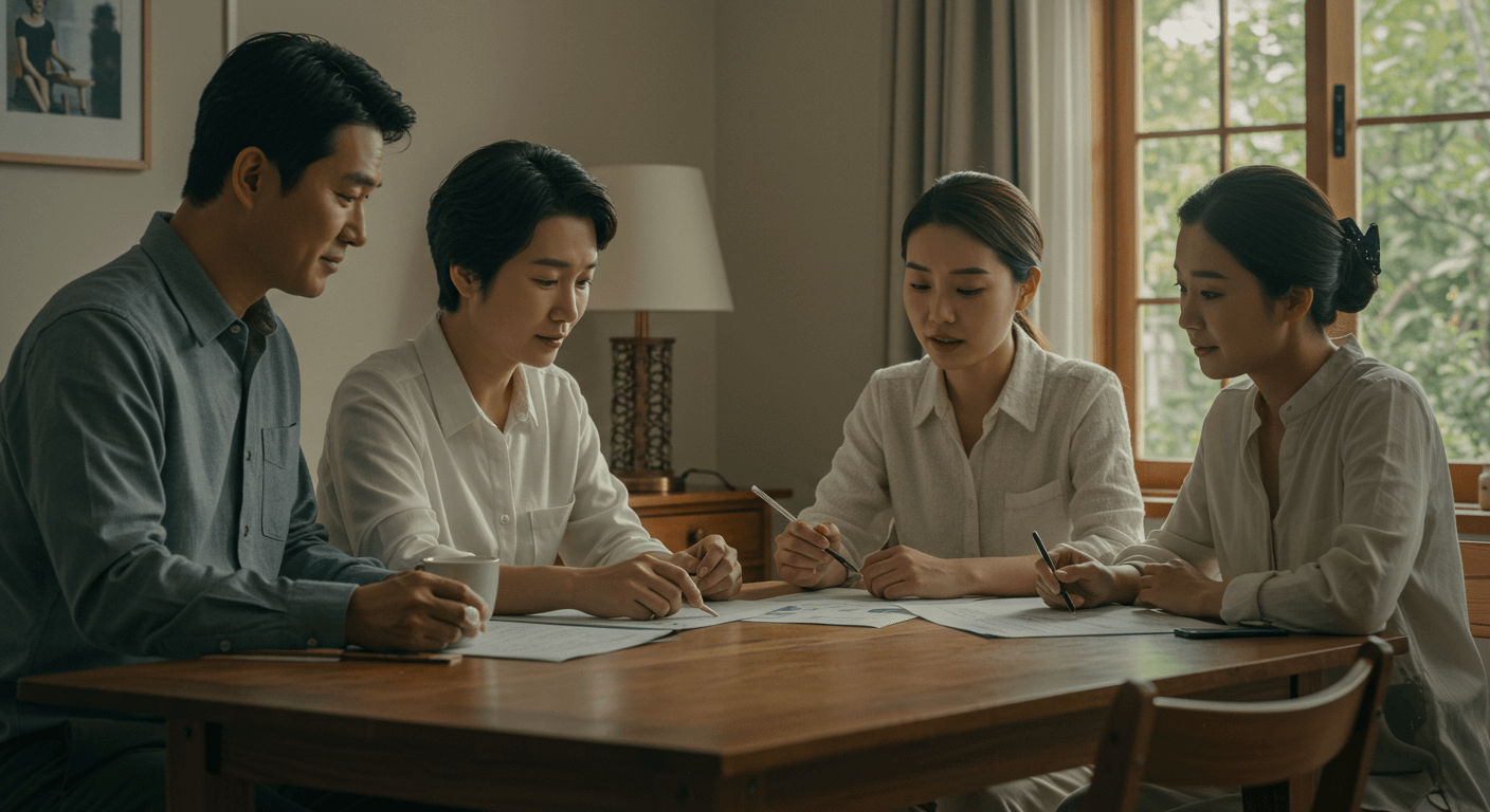 한국 가족이 함께 투자 계획을 점검하며 꾸준함을 다짐하는 장면 3