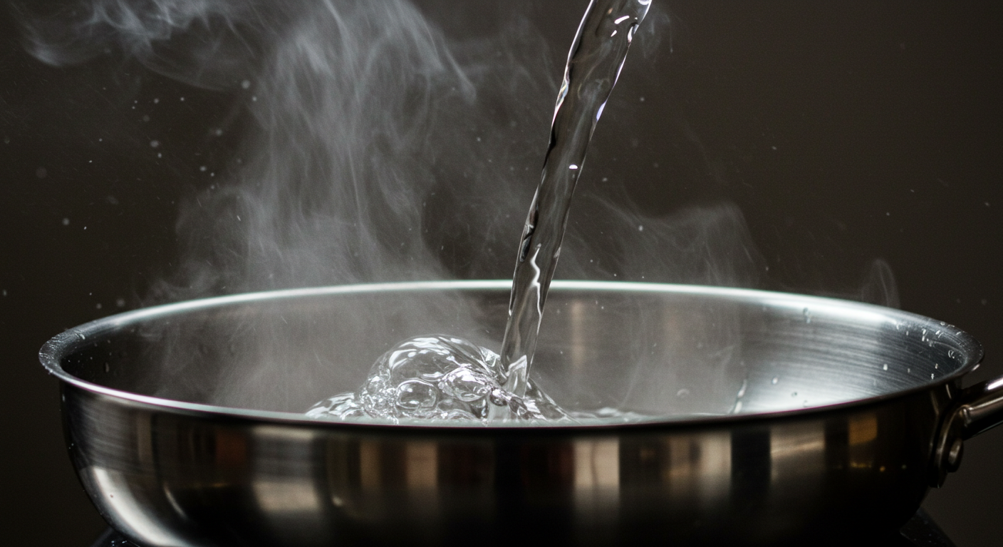 뜨거운팬에 바로 찬물 붓기 금지