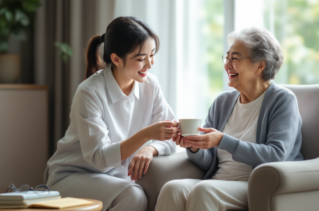 어르신을 돌보는 요양보호사 여성