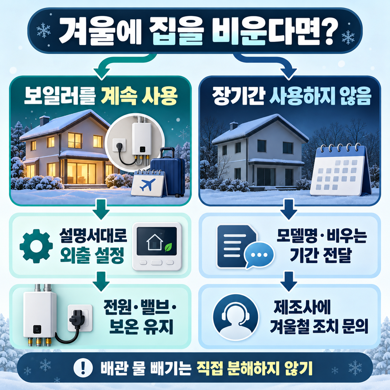 보일러를 계속 사용하는 외출과 겨울철 장기 미사용을 나누는 준비 방법