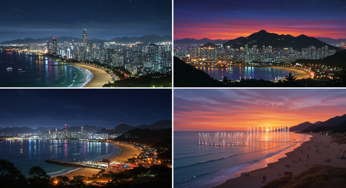 광안리, 황령산, 다대포 야경을 담은 일러스트