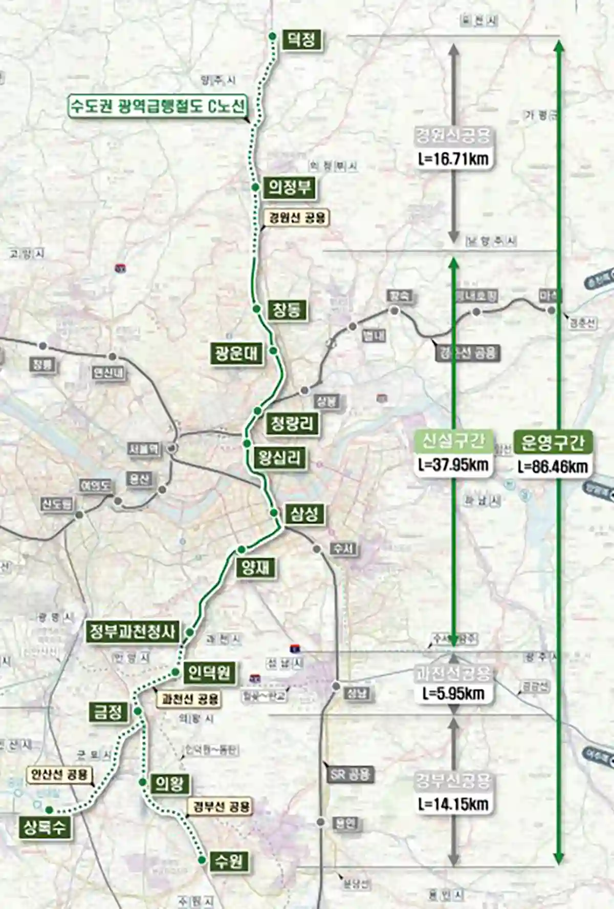 GTX-C노선도-지도-정차역-86.46km-덕정출발-수원도착-상록수도착