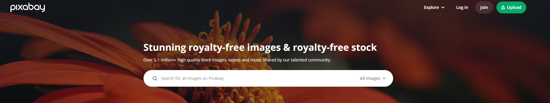 픽사베이 로고와 함께 일러스트, 벡터, 사진 리소스들이 담긴 화면. 상업적 사용이 가능한 무료 이미지 플랫폼