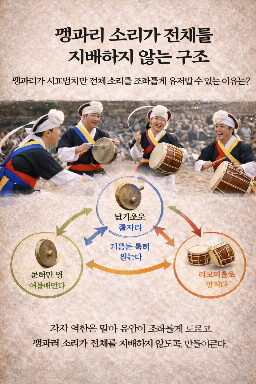꽹과리 소리가 전체를 지배하지 않는 구조