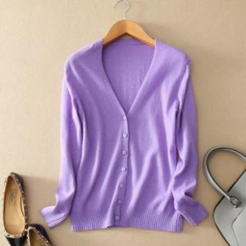 기본 베이직 소프트 울 브이넥 가디건 6890 연보라