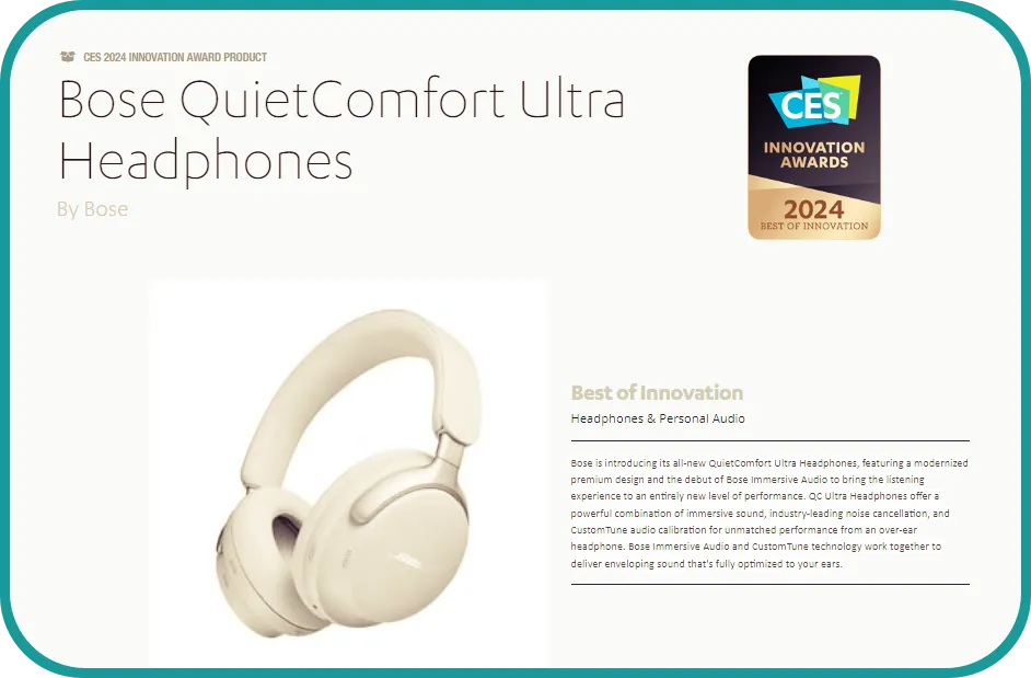Bose의 QuietComfort Ultra Headphones ces2024 최고혁신상